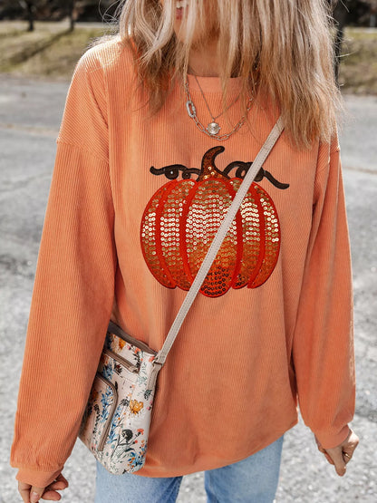 Halloween Sequined Pumpkin Sweatshirt