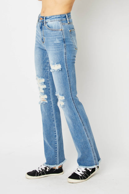 Distressed Raw Hem Bootcut Jeans