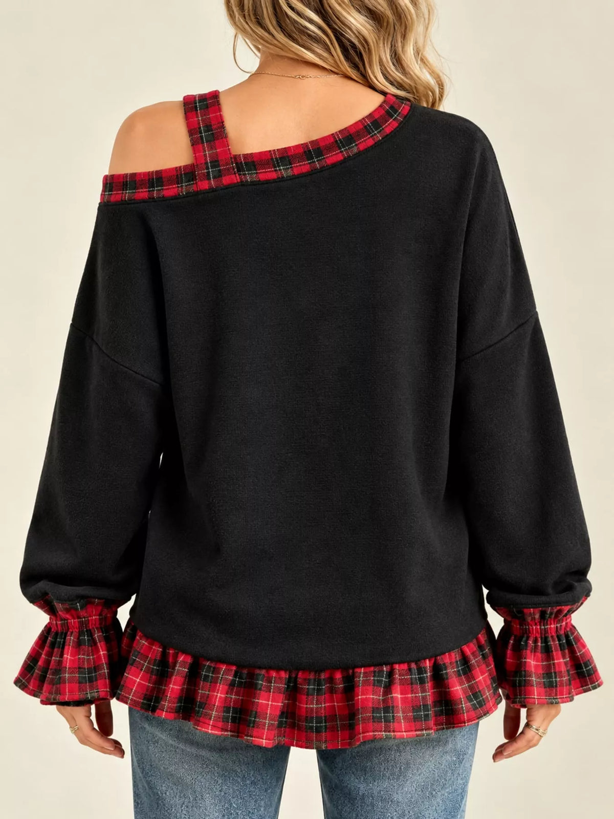 Curvy women's plaid pullover, view 11