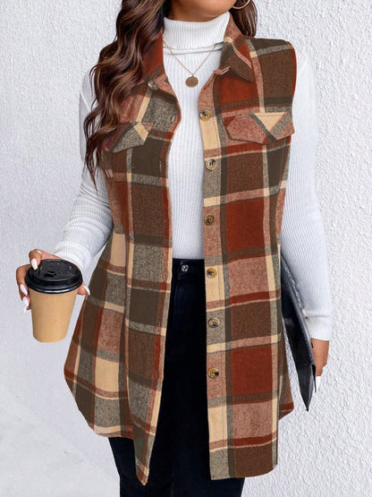 Plus Size Button Up Vest Coat