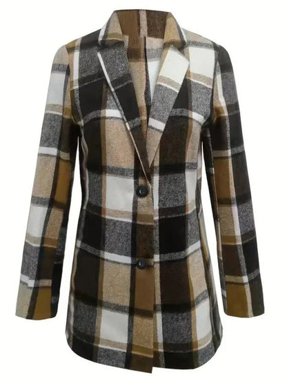 Plaid Lapel Collar Long Sleeve Blazer