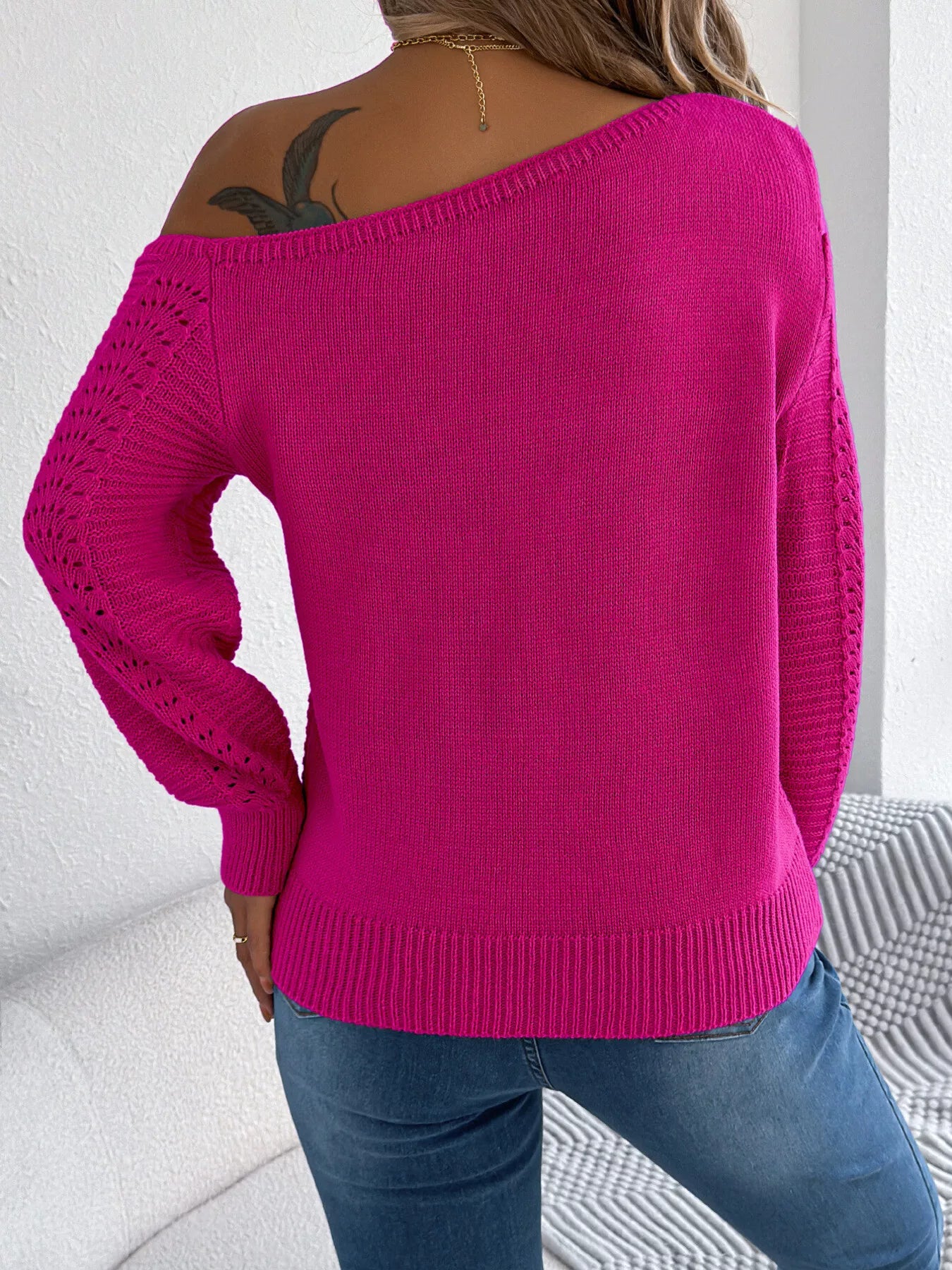 Openwork One Shoulder Sweater