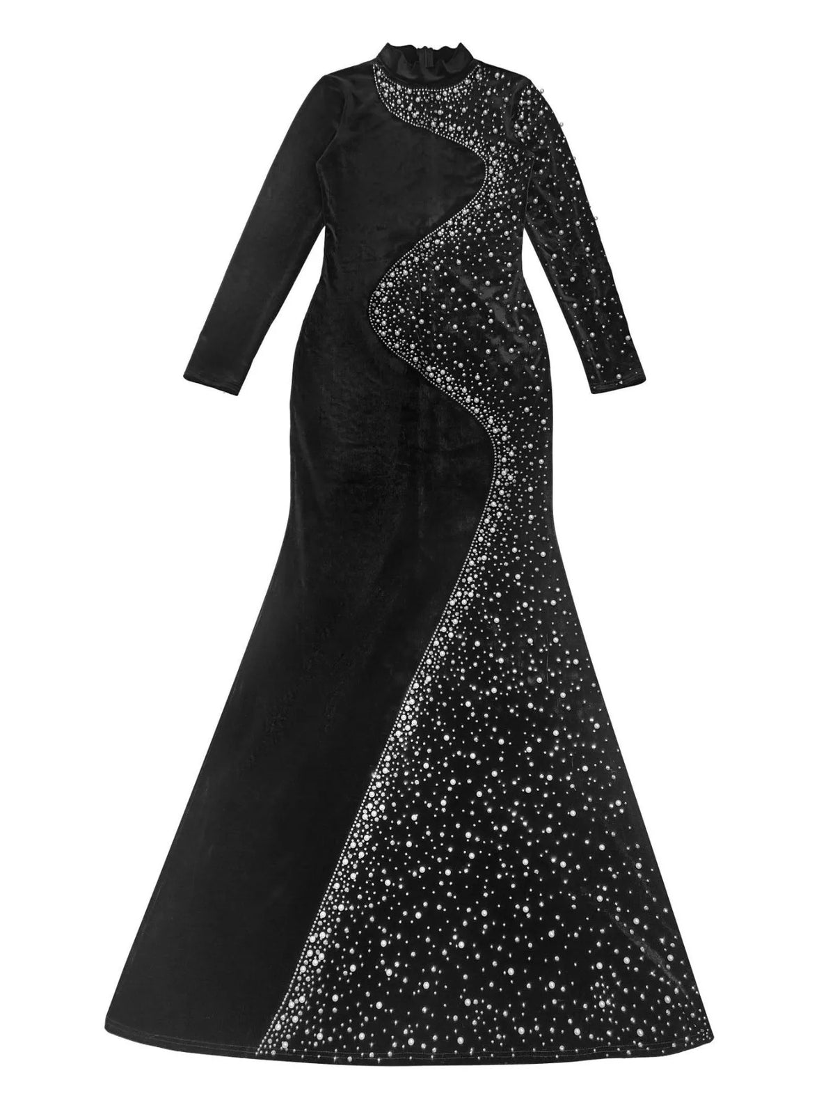 Rhinestone Velvet Mermaid Evening Maxi Dress