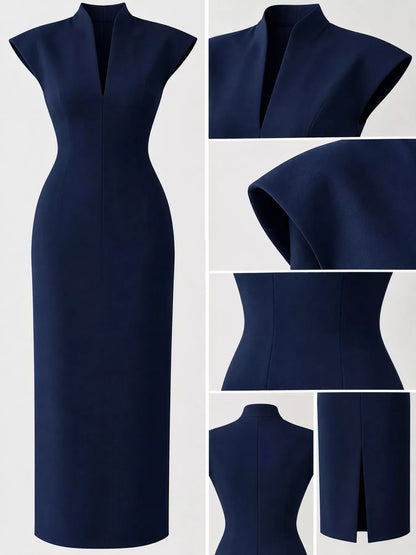 High Waist Sleeveless Bodycon Dress with Slit, S to 2XL
