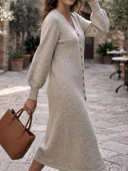 Button Front Long Sleeve Sweater Dress