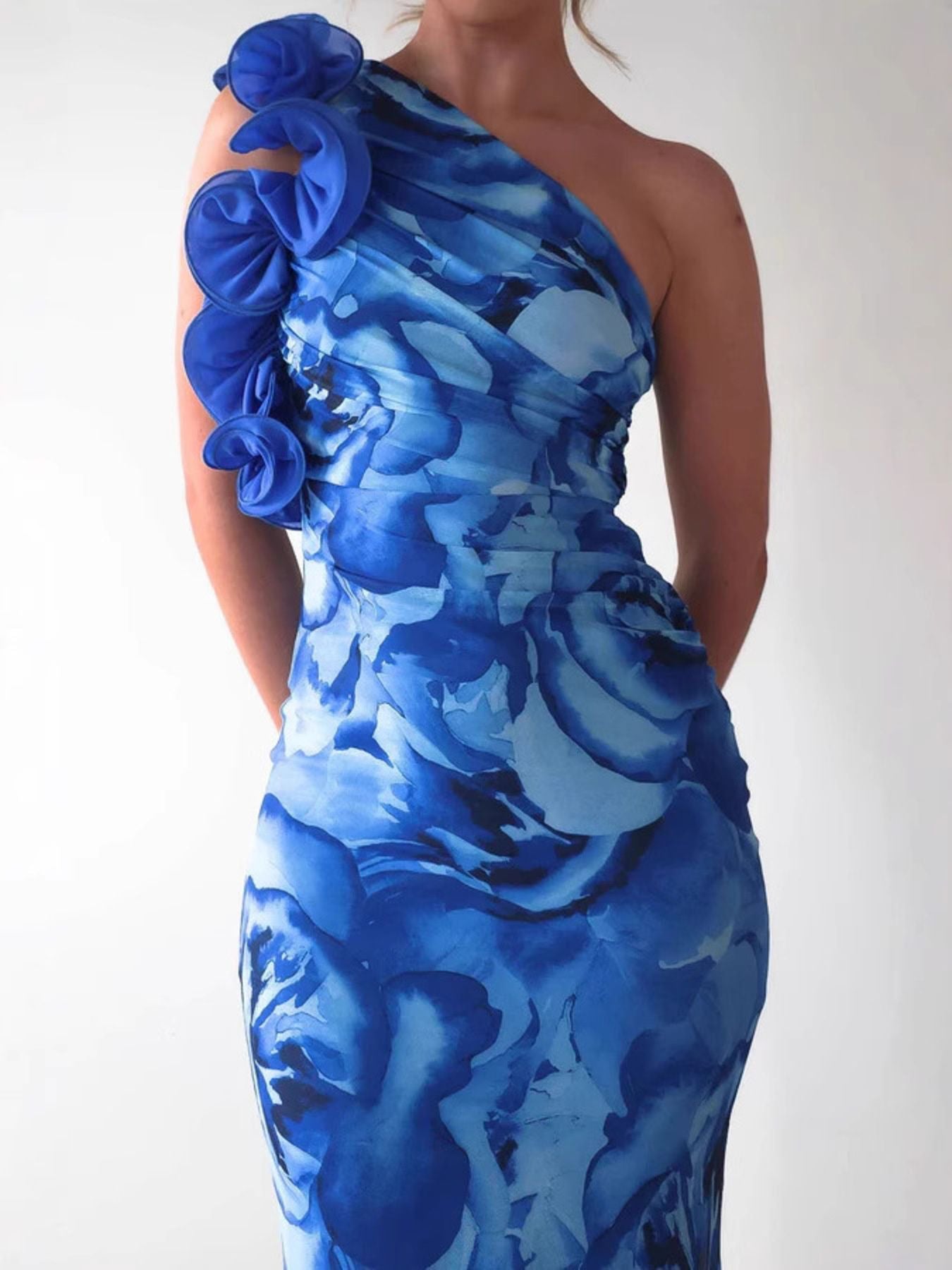 Floral Print One-Shoulder Dress