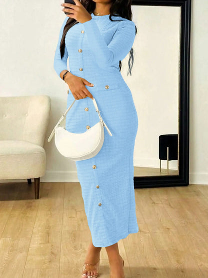 Textured Long Sleeve Midi Dress