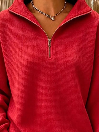 Full Size Waffle Knit Quarter-Zip Sweatshirt Plus Size