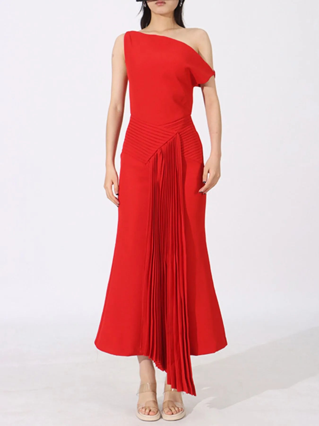Single Shoulder Pleated Dress