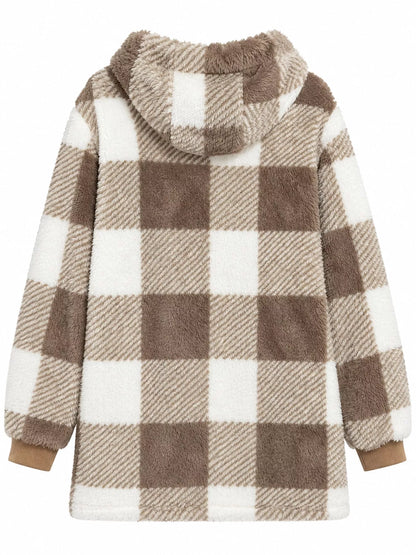 Plaid sherpa hooded zip-up jacket, view 8