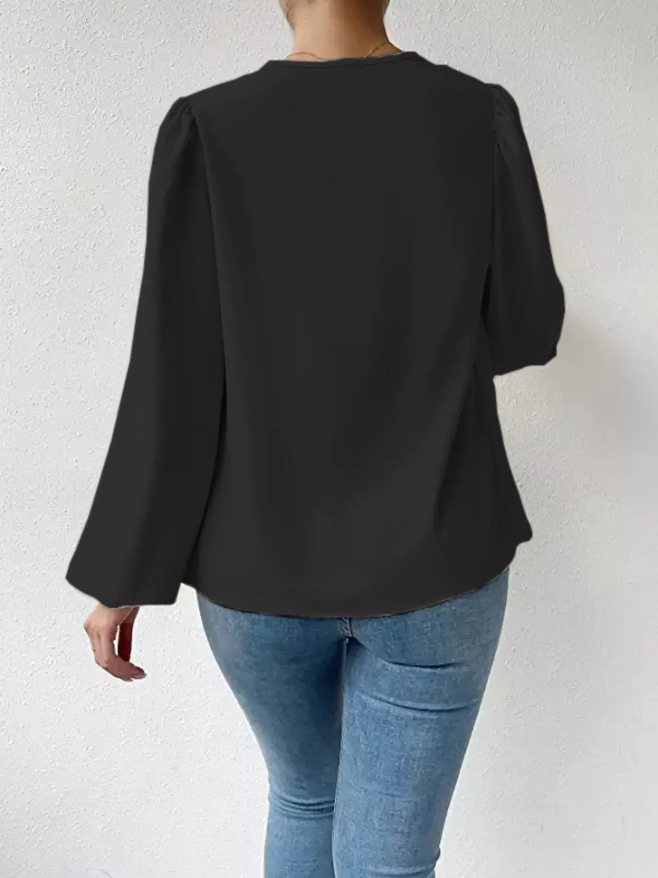 Full Size Cowl Neck Balloon Sleeve Blouse