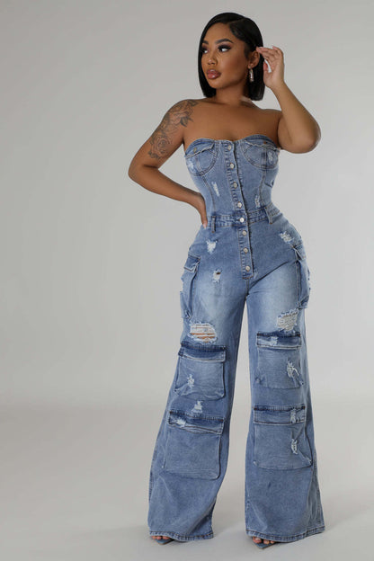 Denim Strapless Jumpsuit