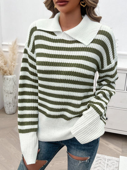 Collared Neck Long Sleeve Sweater