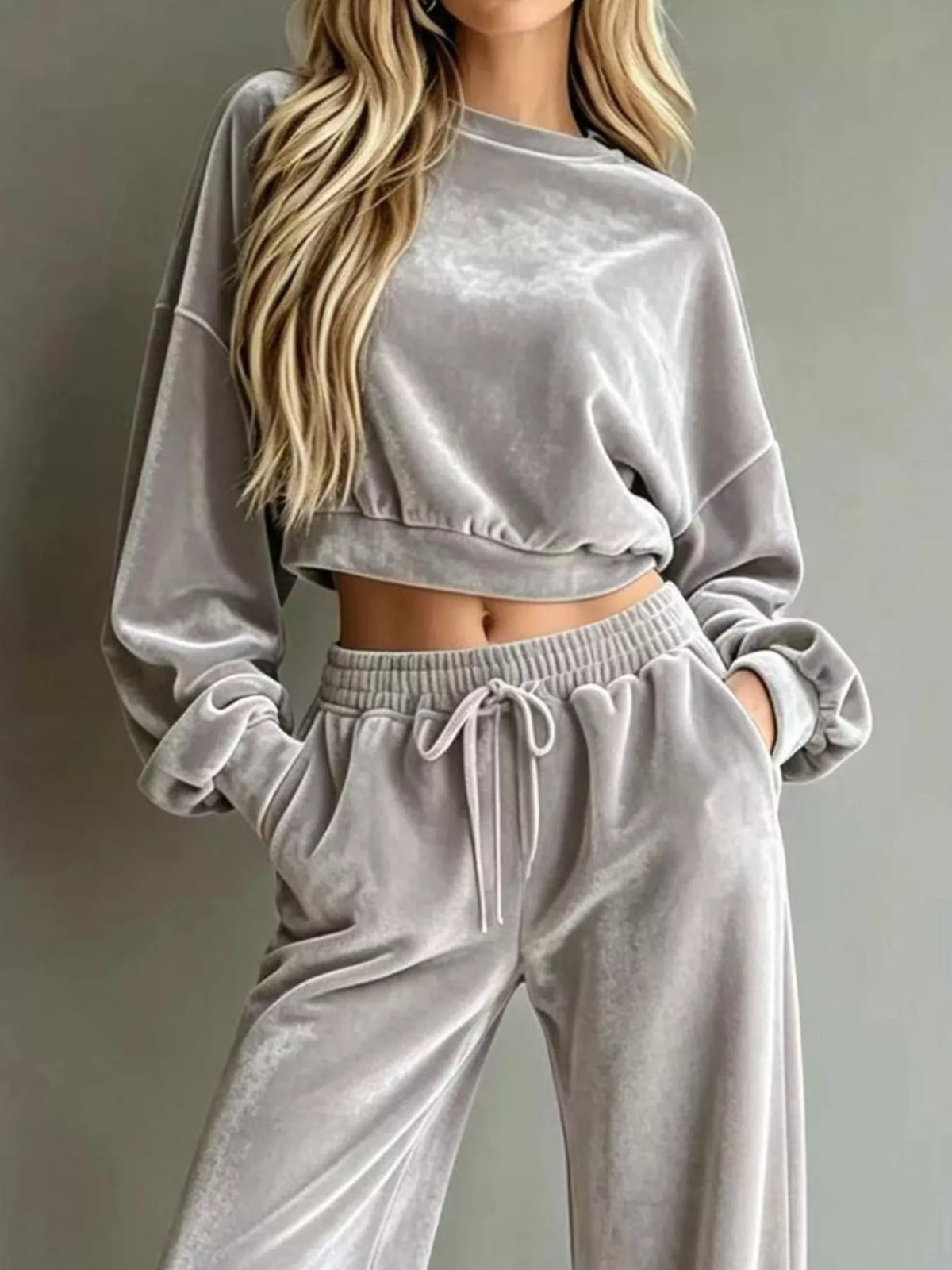 Plus size cropped sweatshirt set, view 5