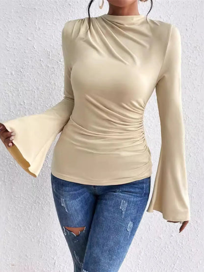 Bell Sleeve Ruched Fitted T-Shirt