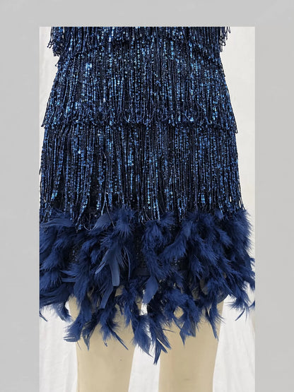 Feather fringe sequin dress, view 20