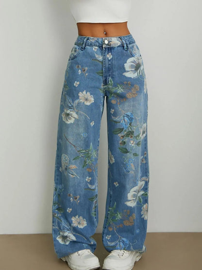 Wide Leg Printed Jeans