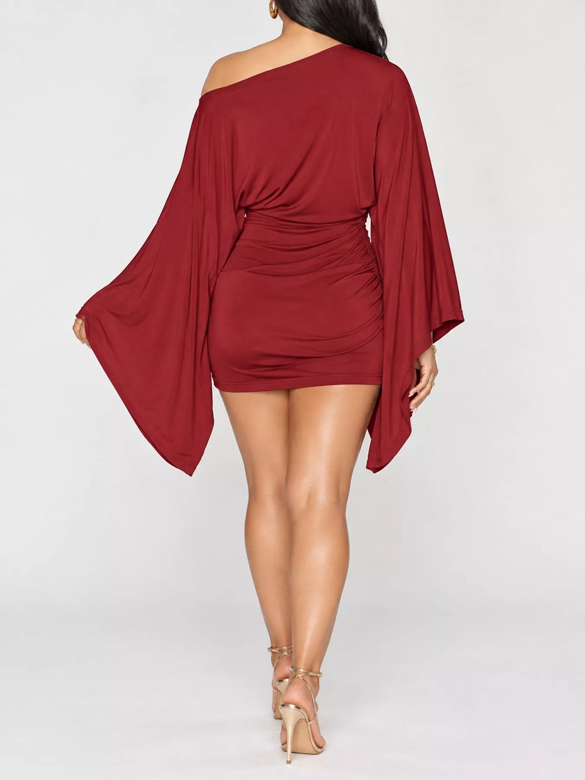 One-shoulder draped mini dress, view 18