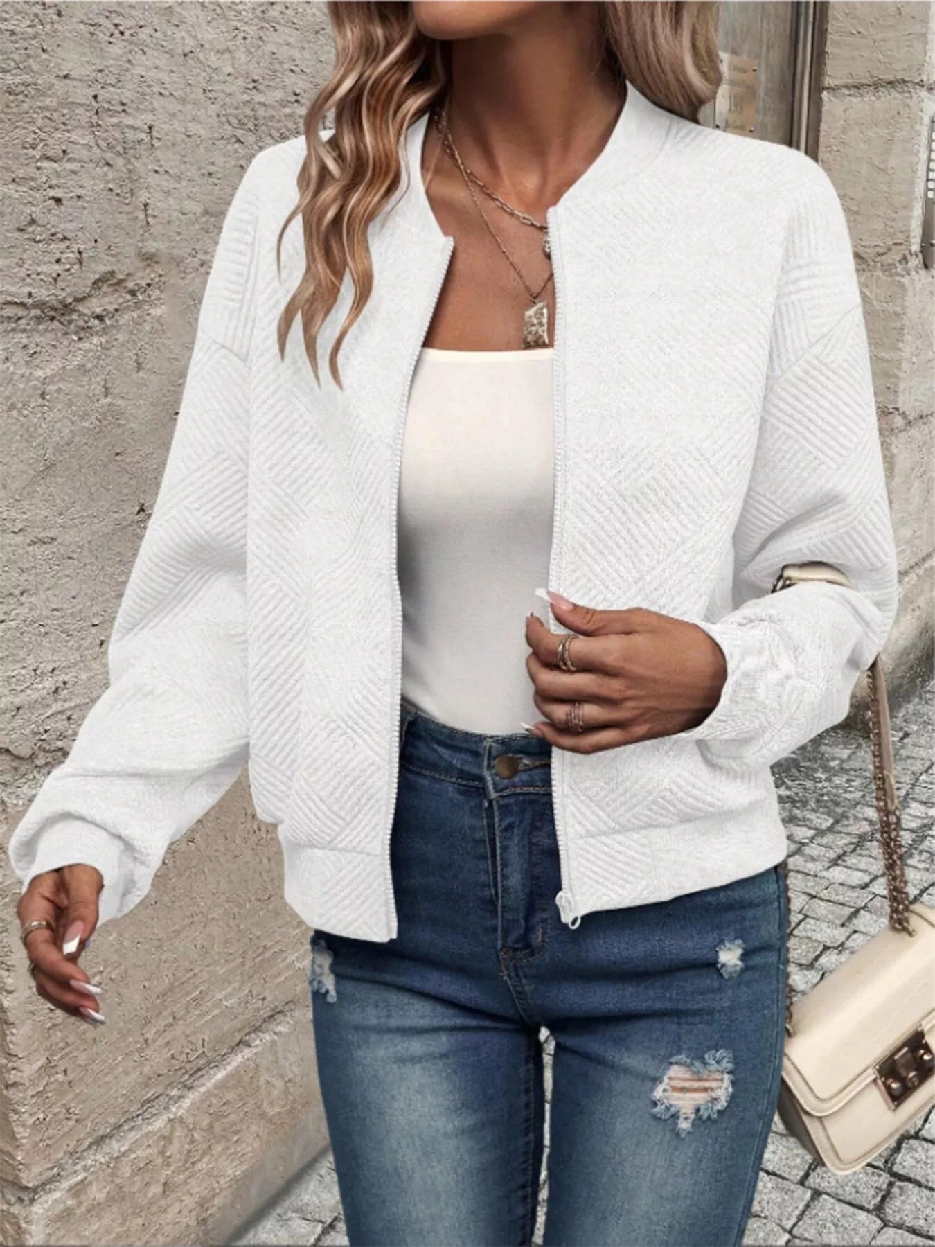 Textured Knit Zip-Up Jacket