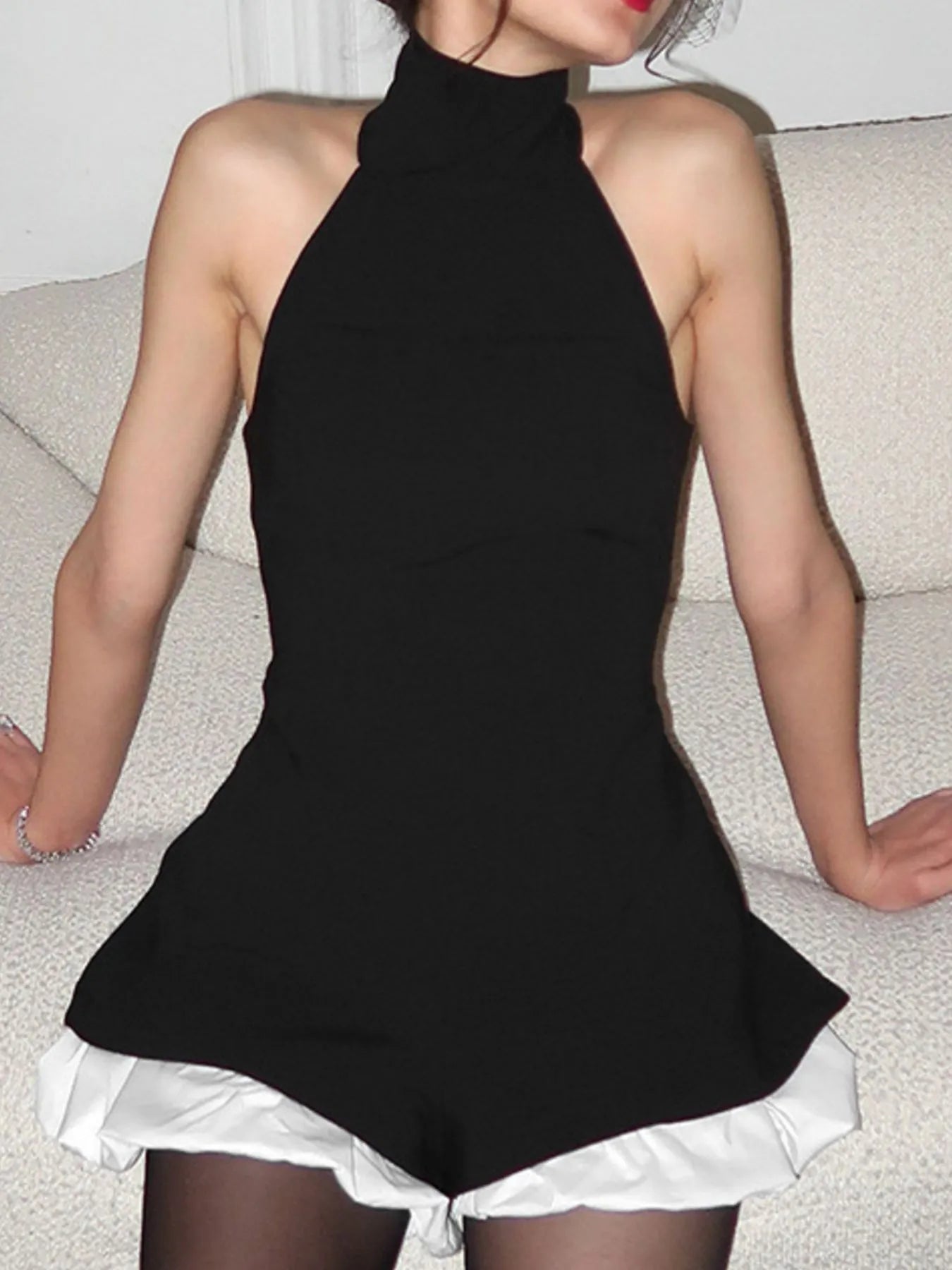 Halter Neck Ruffled Hem Romper