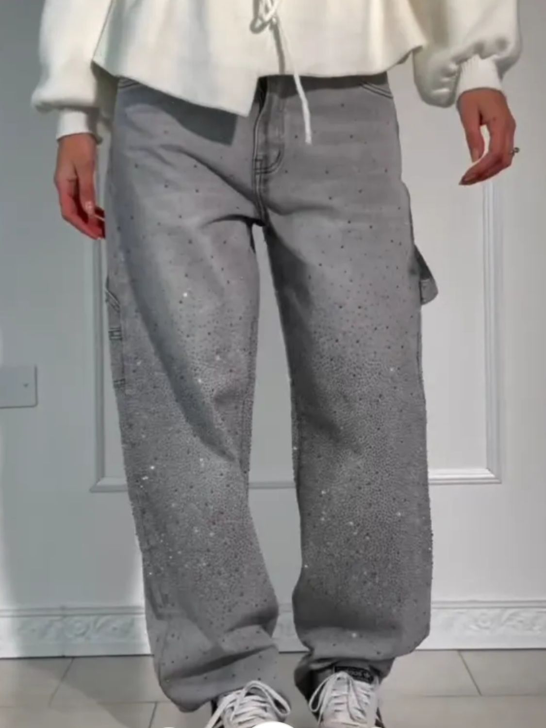 Full Size Rhinestone Wide leg Jeans