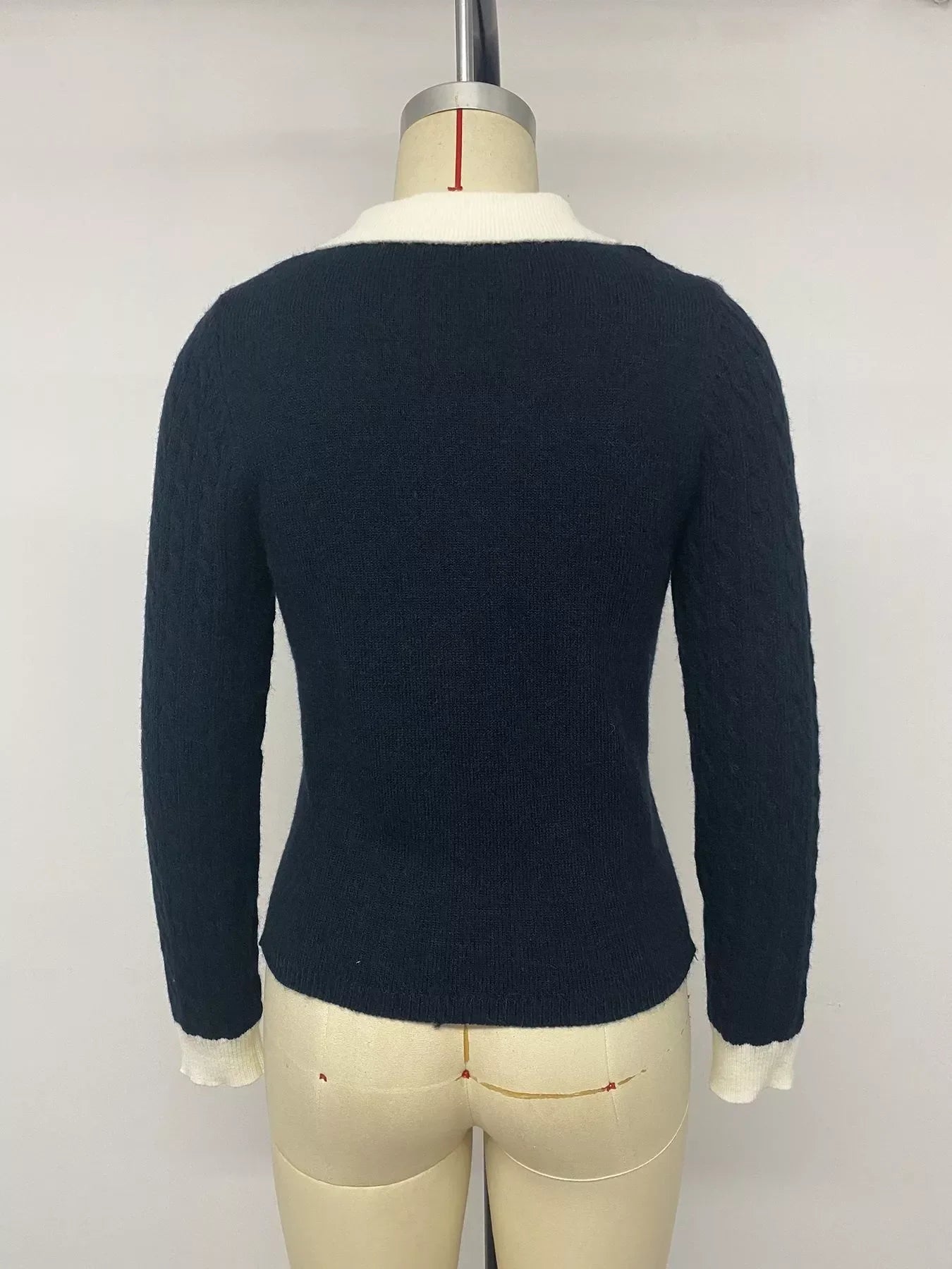 Cable Knit Contrast Collar Sweater