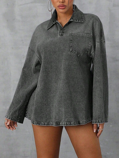 Drop Shoulder Denim Top