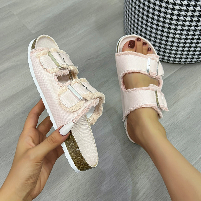 Double buckle canvas flats, view 3