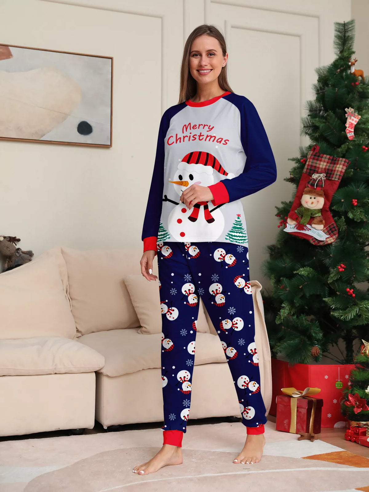 Family Matching Christmas Snowman Print Pajama Set Plus Size