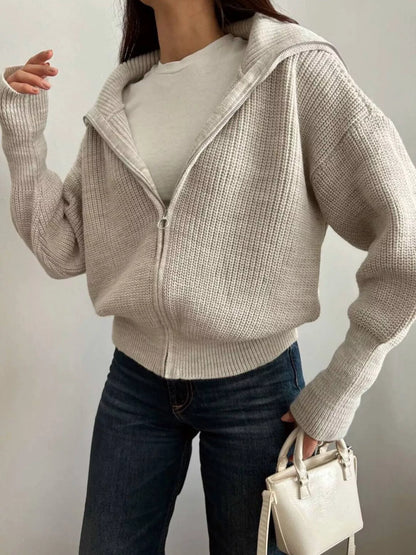 Zip Up Dropped Shoulder Cardigan