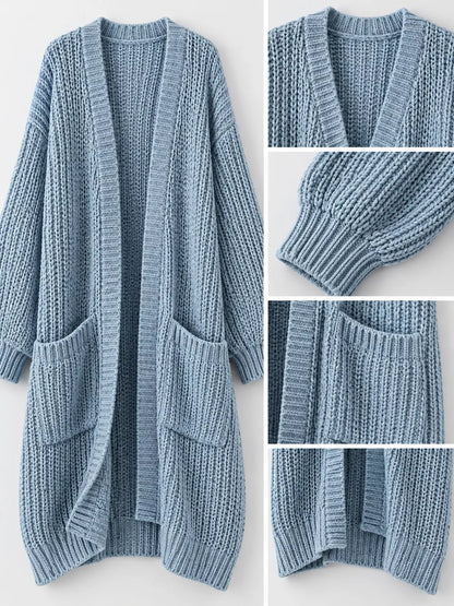 Longline Chunky Knit Cardigan with Pockets for Fall
