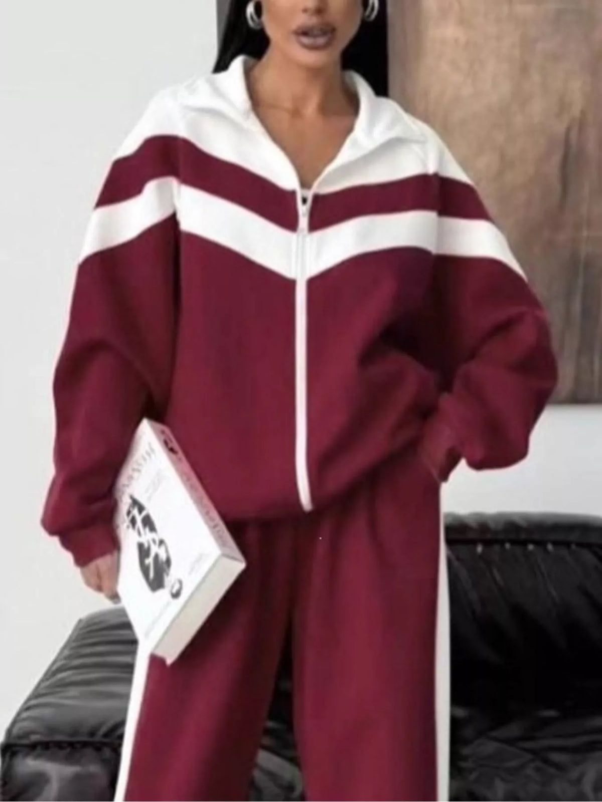 Color Block Zip-Up Outerwear and Pants Set