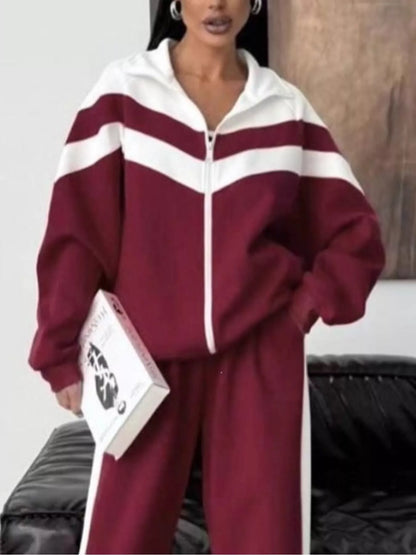 Color Block Zip-Up Outerwear and Pants Set