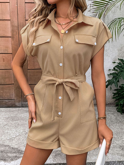 collared-neck-tie-waist-romper-with-pockets