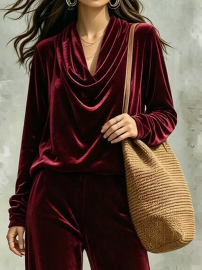Plus size velvet cowl neck set, view 18
