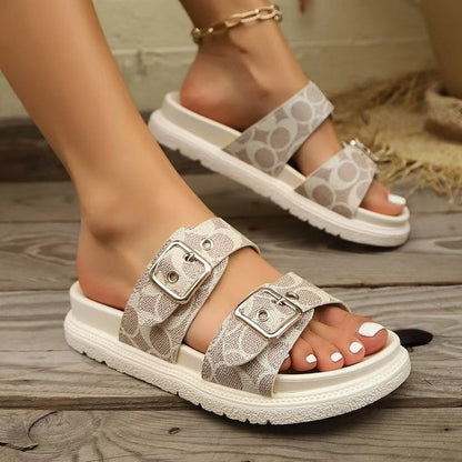 Open Toe Double Buckle Sandals