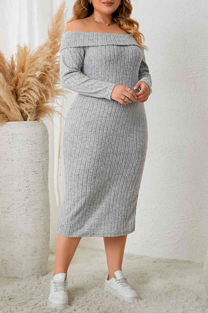 Plus Size  Long Sleeve Slit Dress