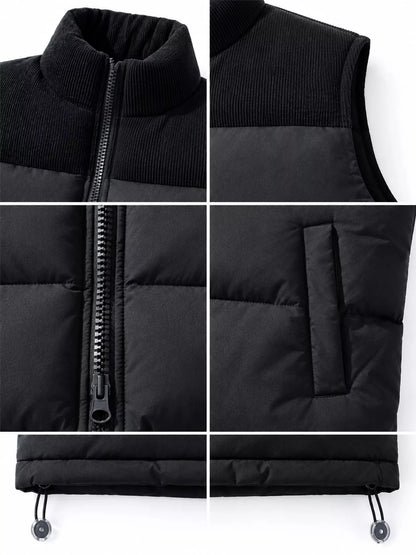Men's corduroy patchwork puffer vest, view 7