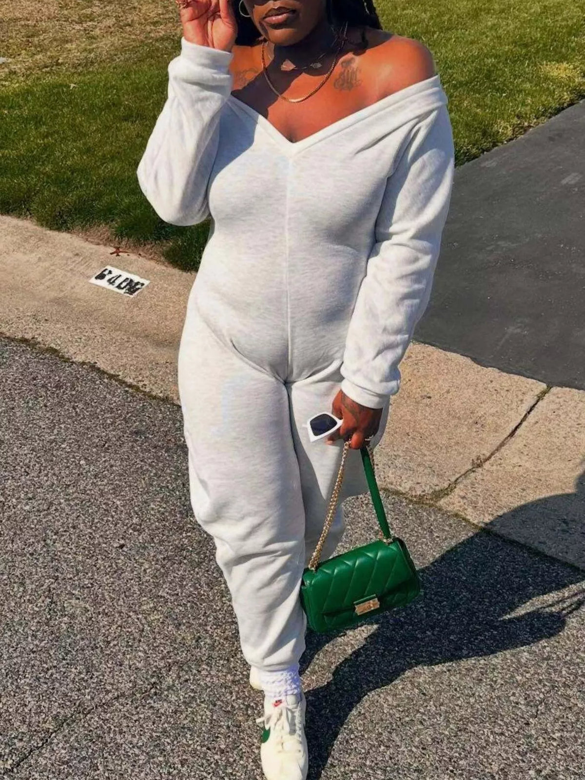 Off-Shoulder Long Sleeve Casual Jumpsuit