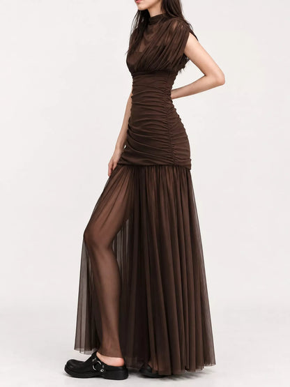 Mock neck ruched maxi dress, view 11