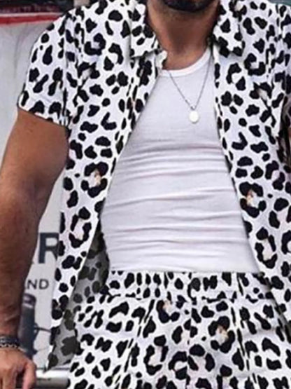 Men's Leopard Button Up Shirt and Shorts Set