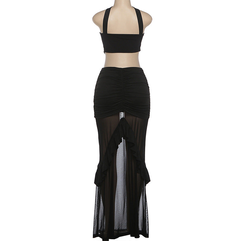 See Through Spliced High Waisted Dress