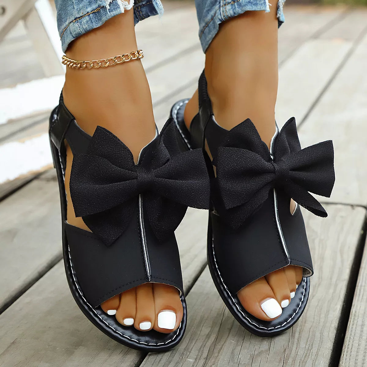 Open Toe Bow Sandals