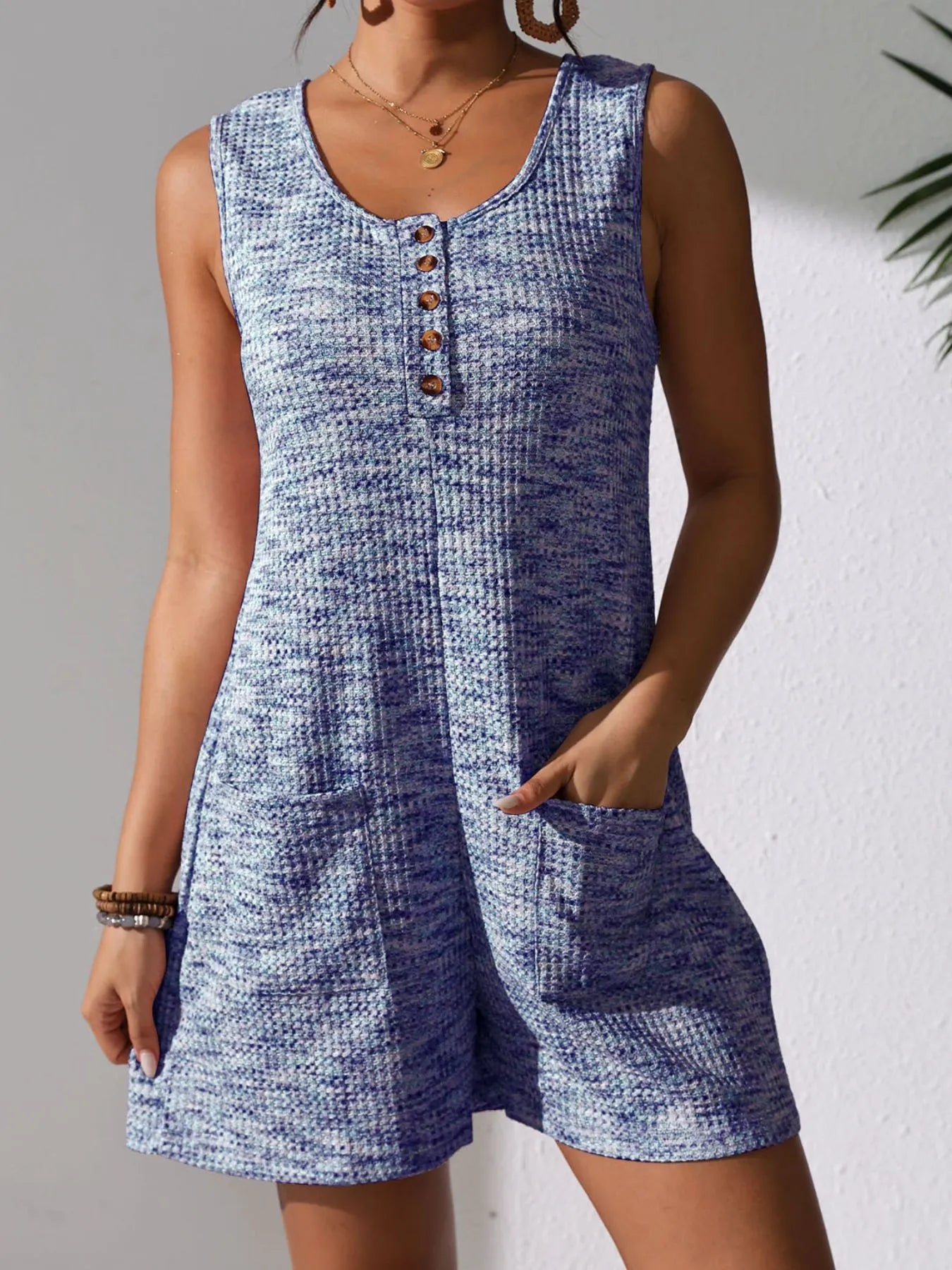 Full Size Button Front Romper with Pockets