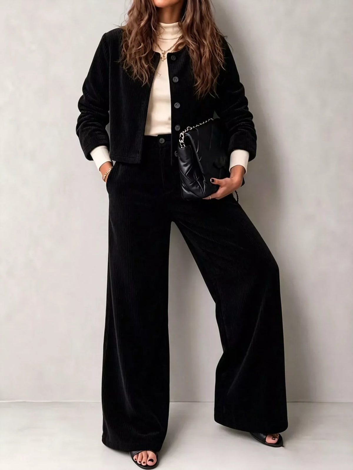 Corduroy jacket and wide-leg pants set, view 13