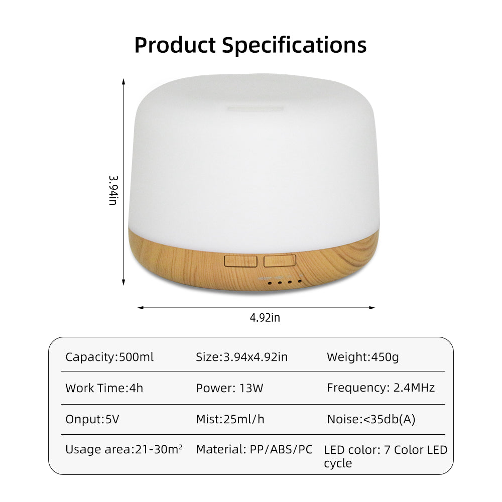 500ml Ultrasonic Essential Oil Diffuser & Humidifier with Remote