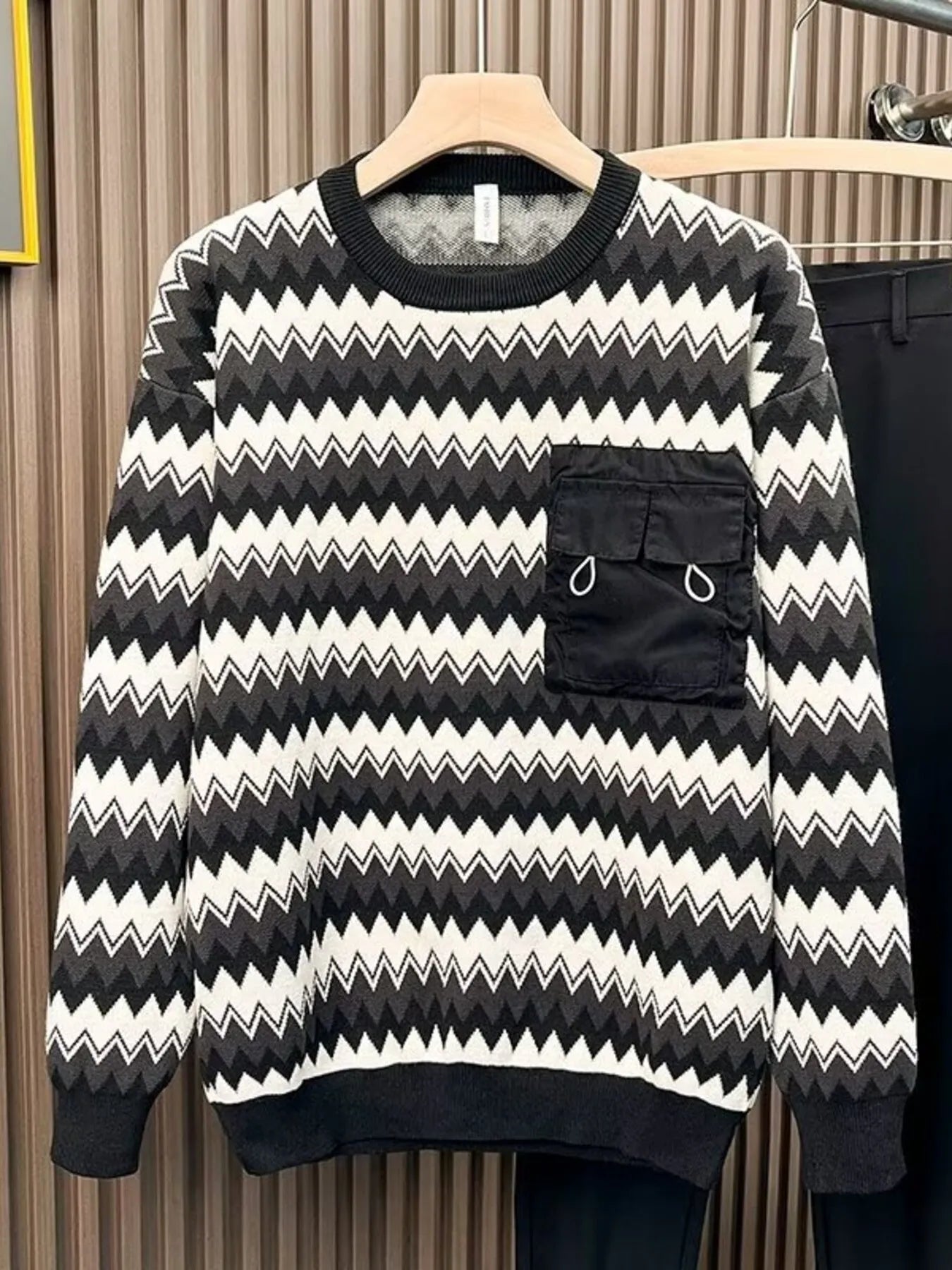 Men's Plus Size Striped Round Neck Sweater