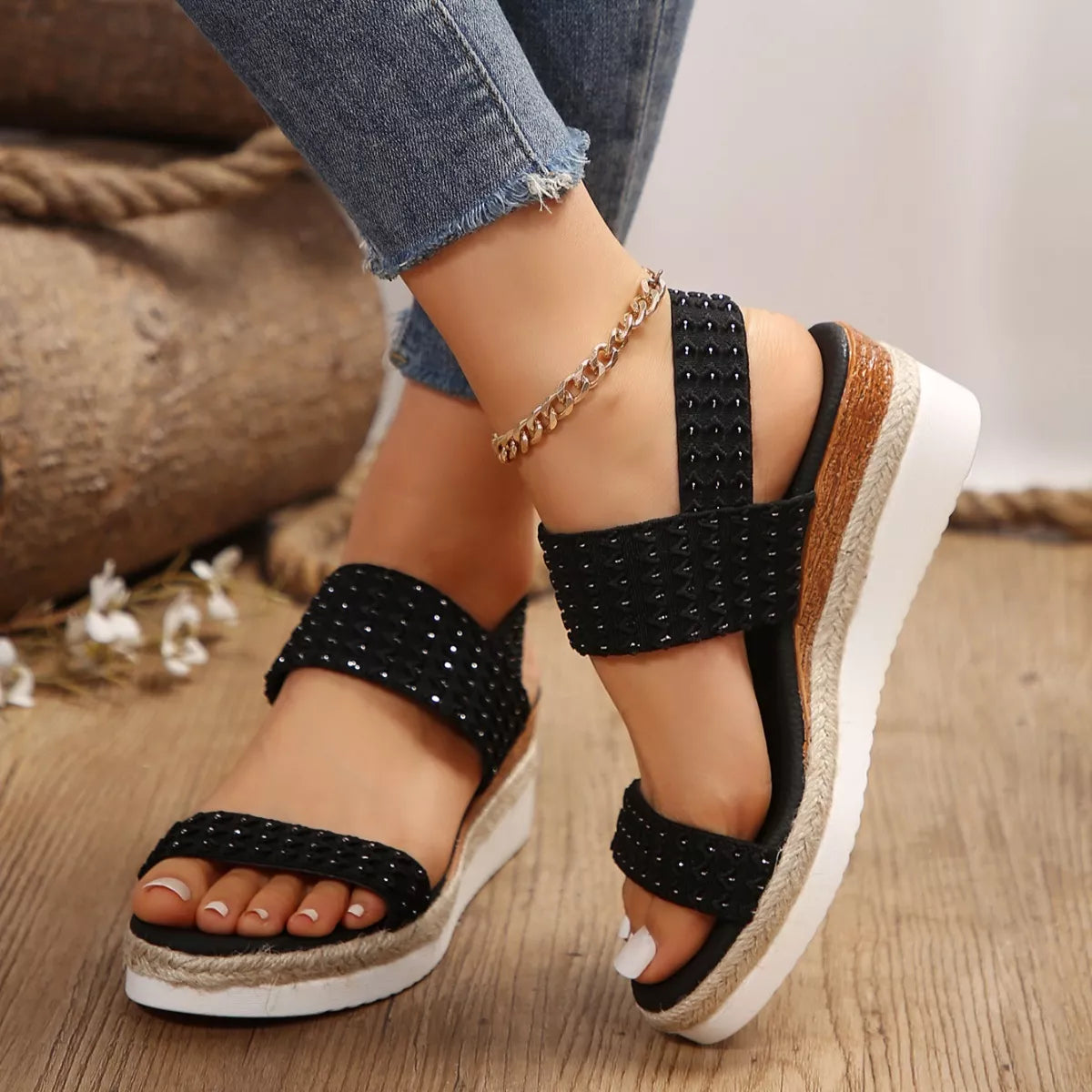 Woven strap wedges, view 6
