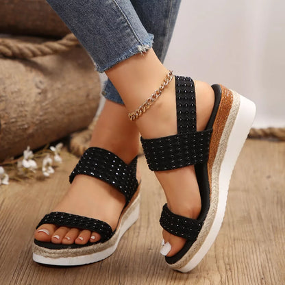 Woven Elastic Strap Wedge Sandals