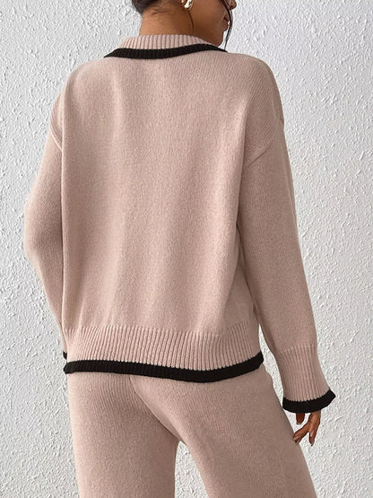 Contrast trim polo collar sweater, view 5